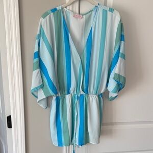 Pink Lily Aqua and Teal Striped Kids One Piece